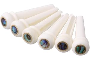 BSWAN Set di ricambi per chitarra acustica con capotasto e ponticello in osso e piroli con intarsio in abalone (Solo set di 6 piroli)