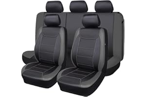 Flying Banner Universal Carbon Fibre Leather Car Seat Covers Airbag Compatible Seat Protector (Full Set, Black and Grey)