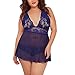 Produktbild 2 StüCk Set Sexy Damen Dessous Spitzenkleid UnterwäSche Versuchung Frauen Nachthemd GewüRz Anzug NachtwäSche Kimono Pyjama Sleepwear TräGerkleid Babydoll Lingerie öFfnen ZurüCk Kleid(Blau,L)