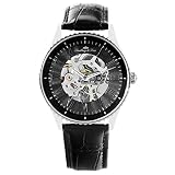 Lindberg & Sons Herren-Armbanduhr Automatik Analog Skelettuhr Leder Schwarz - CHP151