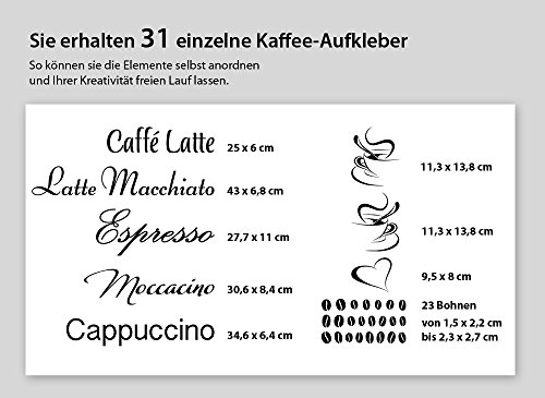 Grandora W3047 Wandtattoo Kaffeesorten Latte Caffe Küche braun - 3
