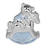 Christening Gift Silver Plated Blue Enamelled Rocking Horse With Teddy Money Box