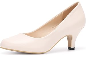 POOREVILL Women's Court Shoes Kitten Heels Wide Bridal Work Office Wedding Party Low Heel Pump Slip On Shoes