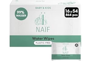 ‎NAÏF Naïf - Plastikfreie Feuchttücher - 864 Stück (16er x 54 Feuchttuch) - Pflege für Babypo, Körper und Gesicht - 99% aus Wasser - 0% Parfüm und Alkohol