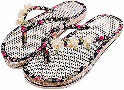 YUCH Ladies Slippers Students Beach Lines Non-Slip Sandals Summer,Black,37