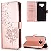Produktbild FNBK Samsung Galaxy Note 9 Hülle Leder Rosegold Löwenzahn Blumen Handyhülle Holster Leder Flip Wallet Cover Tasche Stand Case Card Slot Magnetverschluß Kratzfestes Schutzhülle