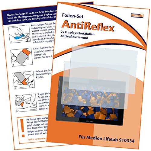 2 x mumbi Displayschutzfolie Medion Lifetab S10334 / S10346 / S10366 Schutzfolie AntiReflex matt