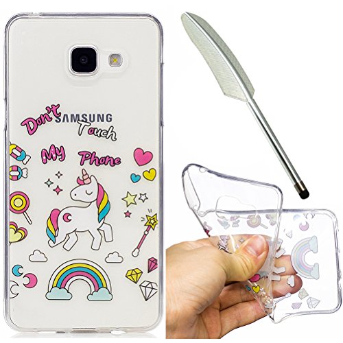 Galaxy A3 2016 Hülle, Silikonhülle für Galaxy A3 2016 , Edaroo Cute Cartoon Regenbogen Einhorn Muster Urtradünne Stoßfeste TPU Handy Case Kratzfeste Handyhülle Handy Schützt Hülle Tasche Backcove für Samsung Galaxy A3 2016 - Don't Touch My Phone