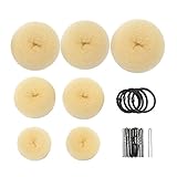 Donut Bun Maker, Teenitor Hair Bun Donut Maker Ring Style Bun Maker Set - 7 Buns Shaper & 5 Bands & 20 Bobby Pins For Chignon Hair Styles Ballet Dance Beige (2 Small 2 Medium 2 Large 1 Extra-large)