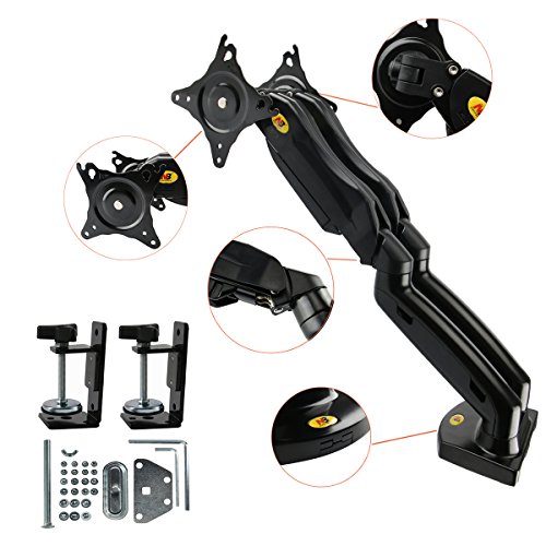 Cusfull Dual Tischhalterung Monitorhalterung Monitor Ständer Schwenkbarme für 2 LCD LED Monitore 17“-27“ – Einstellbar VESA 75 / 100 - 2