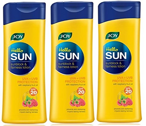 Joy Hello Sunblock and Fairness Lotion SPF 20 (100 ml) Pack of 3 Joy Hello Sunblock and Fairness Lotion SPF 20 (100 ml) Pack of 3