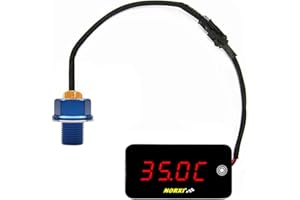 NORXI Termometro Digitale Universale per Moto, 3in1 Moto Oilo Termometro Orologio Impermeabili Voltmetro per Moto, Celsius Fahrenheit Possono Convertiti, con Sensore Temperatura Adapter, 14125 Adapt, Rosso