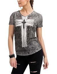 trueprodigy Casual Mujer marca Camiseta estampado ropa retro vintage rock vestir moda cuello redondo manga corta slim fit designer cool urban fashion t-shirt color negro 1073541-2999