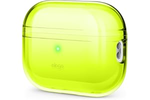elago Przezroczyste etui kompatybilne z Apple AirPods Pro 2. generacji, etui ochronne, odporne na wstrząsy, taśma żelowa w zestawie, bezprzewodowe ładowanie, zmniejsza żółknięcie (neonowo-żółty)