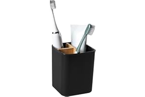 MOGADEE Uchwyt na szczoteczki do zębów, kubek na szczoteczki do zębów, tworzywo sztuczne, 2 przegródki na szczoteczki do zębów + 1 pojemnik do przechowywania, na elektryczne szczoteczki do zębów, nić