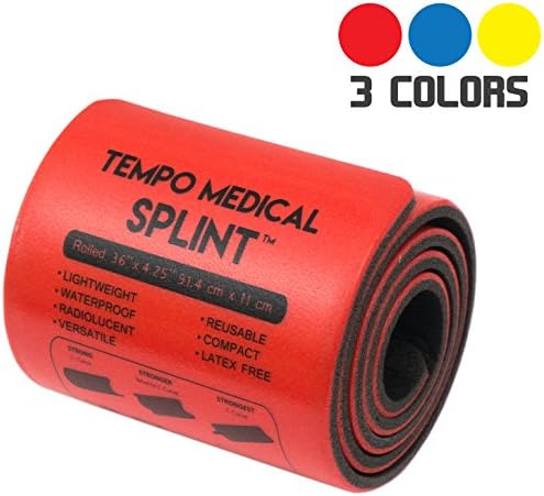 TEMPO MEDICAL SPLINT For Immobilization, First Aid Kit for Neck, Leg, Knee, Foot, Wrist, Hand, Arm Injuries, Lightweight, Flexible, Washable, Reusable, Sam, 91.4 cm x 11 cm, Red