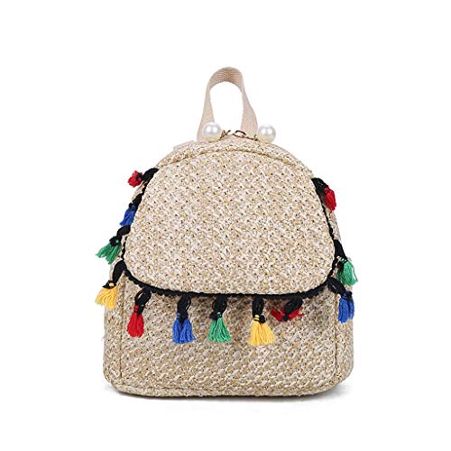 Preisvergleich Produktbild Damen Rucksack Kleiner Stroh Tasche Rattan UmhäNgetasche Rucksack MäDchen Teenager Schule Schulrucksack (Khaki)