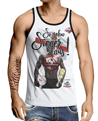 Stylotex Herren Tank Top basic So sehn Sieger aus Guy Nord Irland Northern Ireland, Farbe:weiss-schwarz;Größe:XXL