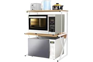 Pantanal 2 Layer Microwave Oven Shelf with Drawer Countertop Kitchen Spice Racks Unit Storage Rack Freestanding, Home Office Desktop Printer Stand Wood Tabletop Metal Frame (3 Layer/Walnut)