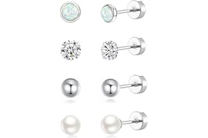 ESHIONER G23 Titan Ohrringe Damen Herren Mädchen Silber Schwarz Gold Opal Perle Ohrstecker Gesundheitsstecker Ohrringe kinder Tochter Ohrpiercing Medizinische Titan Ohrstecker für Allergiker