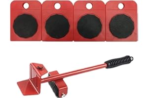 WeFoonLo 1 Set Furniture Lifter Durable Heavy Appliance Furniture Lifting and Moving Tool Set for Heavy Furniture & Appliance Lifting, 1 Lifting Rod and 4 Furniture Moving Rollers (Red)
