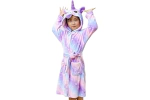 BRINNY Accappatoio per bambini Ragazzi 3D Animale Morbido Corte Unisex con cappuccio Fleece Unicorn Cosplay Accappatoio Dress Night Abbigliamento Della Notte Loungewear Age 2 3 4 5 6 7 8 9 10 11 12 13 anni