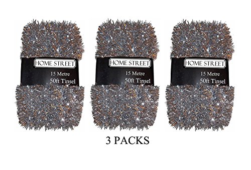 HomestreetExtra Long 45 metre, 150 foot, Tinsel in a choice of Red, Silver or Gold Xmas Decoration. (SILVER)