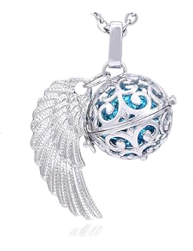 Morella Damen Schutzengel Halskette Edelstahl 70 cm mit Anhänger Engelsflügel und Klangkugel Zirkonia in Schmuckbeutel