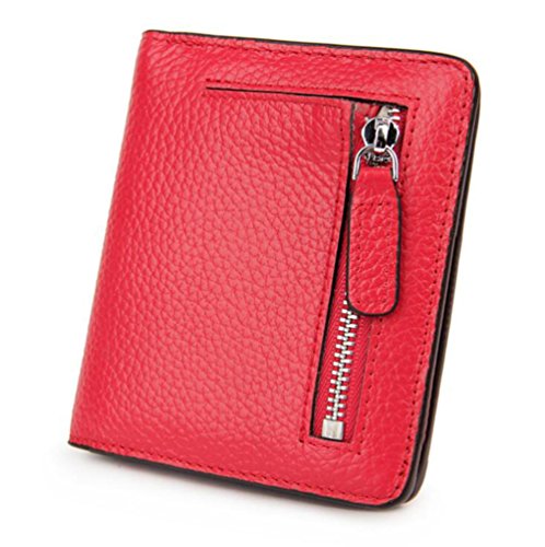 DcSpring Protezione RFID Portafoglio Piccolo in Vera Pelle Porta carte di credito Portamonete Elegante con Cerniera per Donna (Rosso)