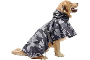 APSTOUR Adjustible Dog Raincoat, Dog Raincoat Pet Waterproof Coat Outfit for Walk Rain Jacket Poncho Hoodie Rain Protection with Reflection Strip Slicker Poncho Dogs and Puppies (L, Grey Camo)