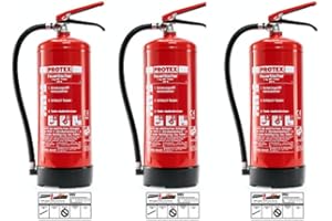 MBS FIRE PROTEX – 3 Pulver-Feuerlöscher – Protex Pulverfeuerlöscher – 6 kg - für die Brandklassen ABC – Zertifiziert nach DIN EN 3 und CE – je 9,5 kg – mit praktischer Halterung – mit Prüfplakette - Made in EU