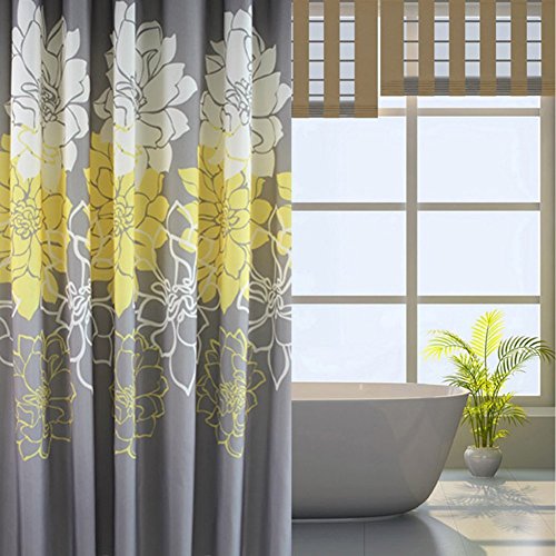 S-ZONE Gelb Pfingstrose Drucken Duschvorhang Verdicken Anti-Schimmel Polyester Wasserabweisend 180x200cm