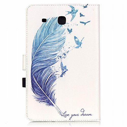 Samsung Galaxy Tab E T560N/T561N 24,3 cm (9,6 Zoll) Hülle, Yokata Hülle Schutzhülle, Ultra Dünn Slim Book Etui Tasche PU Leder mit Karten-Slot Brieftasche Eingebautem Magenet Comic Muster Schlaf Funktion und Standfunktion Displayschutz Cover Tasche Smart Case Ledertasche Handyhülle – Feder - 3