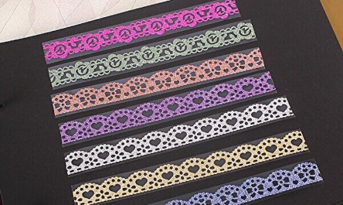 Goodlucky365 7 Rollen Washi Tape Spitze Selbstklebend Multicolor Glitter spitze selbstklebend DIY Scrapbooking Dekorieren Aufkleber - 6