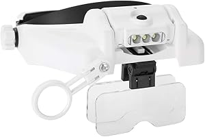 DIOCHE Okulary powiększające ze światłem, ładowanie przez USB 3 diody LED Zestaw słuchawkowy Szkło powiększające Zegarki jubilerskie Szkło powiększające z pałąkiem Szkło powiększające na głowę dla osób noszących okulary, czytania, rzemiosła, jubilerów, szycia i napraw