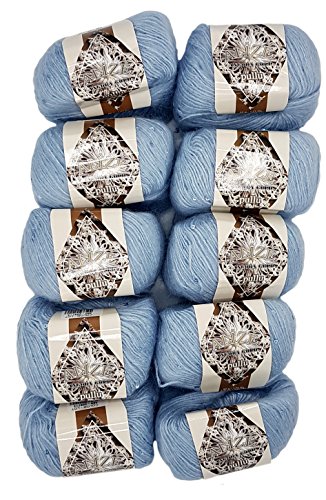 10 x 50g Alize Wolle mit Mohair und Pailletten zum Stricken und Häkeln, Farbe graublau Nr. 480, 500 Gramm Strickwolle
