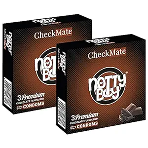 NOTTY BOY CheckMate Chocolate Flavoured Condom For Men - 6 Count (Pack of 2)