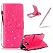 Produktbild Für Samsung Galaxy Note 5 Hülle Lanyard Leder Brieftasche Case,Für Samsung Galaxy Note 5 Strap Schutztasche Leder Hülle,Herzzer Prämie Bling Glitzer Diamanten Einfarbig [Schmetterling Blätter Geprägte Geschnitzte] PU Leder Geldbörse Bookstyle Magnet Kartenfach Schutzhülle Tasche Leder Handyhülle Case Cover für Samsung Galaxy Note 5 + 1 x Frei Rosa Handy Halterung Ständer + 1 x Frei Rosa Touch Pen Stift Stylus - Heiß Rosa