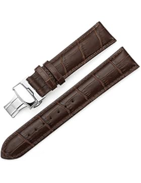 iStrap 20mm Echt Kalbsleder Uhrenarmbänder Uhrband Watch Band mit Edelstahl Klapp-Verschluss Baun