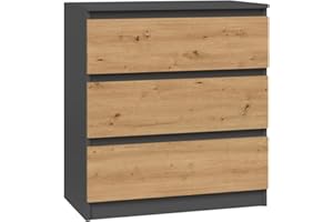‎CDF CDF Kommode Malwa M3 | Farbe: Anthrazit - Eiche Artisan | Schrank für Dokumente, Kleinigkeiten | Ideal für Wohnzimmer, Schlafzimmer, Kinderzimmer, Jugendzimmer und Büro | 3 geräumige Schubladen