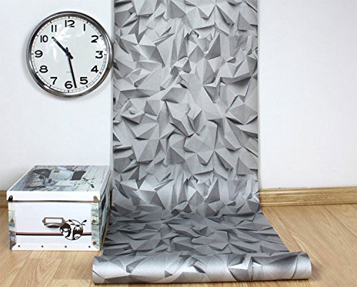 P&S Times – Tapete 3D Effekt Dreieck Muster Geometrische Texturierte Vlies Tapete – Grau Silber 42097-40 - 2