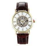 linqi1164 Retro Herren Damen Armbanduhr Mechanische Automatik Uhr mit Lederarmband Klassisch Unisex Damenuhren Herrenuhren Armbanduhren für Männer Frauen Uhren