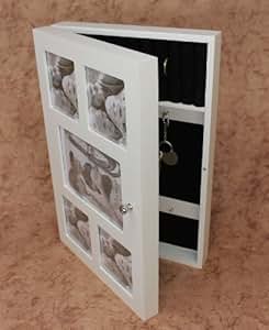 PEIZHIYC Schlüsselbox Aus Holz - Wandhalter Mit 6 Haken & Vogelmuster - Weißer Schlüsselorganizer Für Flur & Eingang