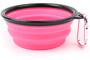 SOLUZIONIGIARDINO Ciotole per Cani da Viaggio 450 ml, Ciotola Pieghevole per Cani Acqua e Crocchette, Realizzata in Silicone Ciotola Portatile con Moschettone, Accessori Cane e Gatto (Rosa)