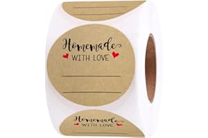 DIGGOOUR 2 Inch Homemade with Love Sticker with Lines for Writing (500 Labels per roll) Brown Kraft Stickers for Canning Labels Jar, Store Owners, Crafts, Organizing, Gift, Price Tags, Envelop Seal