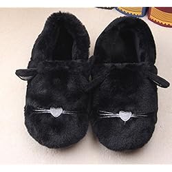 CWAIXXZZ zapatillas de felpa Paquete de diversión familiar con zapatillas de algodón de invierno de los hombres y mujeres de niño lindo cartoon gatos y artistas que estancia ,190 zapatillas de lana de 18cm, largo negro