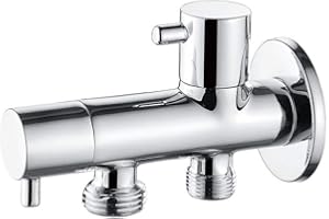 Ibergrif Eckventil Toilette mit 2 Abgängen- Universal Eckregulierventil (1/2 Zoll Wandanschluss, 3/8 Zoll und 1/2 Zoll Schlauchanschluss), Kombi Eckventil mit 2 Metall Griff , WC Absperrventil Messing