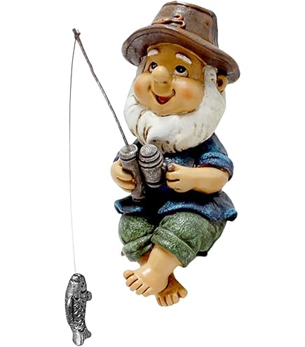 Statua Gnomo Da Giardino Con Pescatore – 24 Cm – Decorazione Per Esterni In Resina, Antiruggine E UV – Regalo Per Amanti Della Pesca E Del Giardinaggio