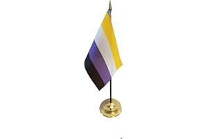 PERSONALISEDJUST4U Non-Binary LGBTQ Rainbow Pride 6" x 4" Flag With Gold Base