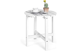 RELAX4LIFE Garden Coffee Table, Wooden Side Table with Slatted Tabletop, Indoor Outdoor Bistro Dining Tables for Backyard Patio Balcony Poolside (White, Round-46 x 46 x 46cm)